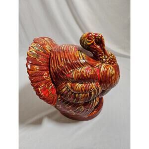 Vintage Thanksgiving Ceramic Turkey Dish 1970’s Atlantic Mold Hand Painted